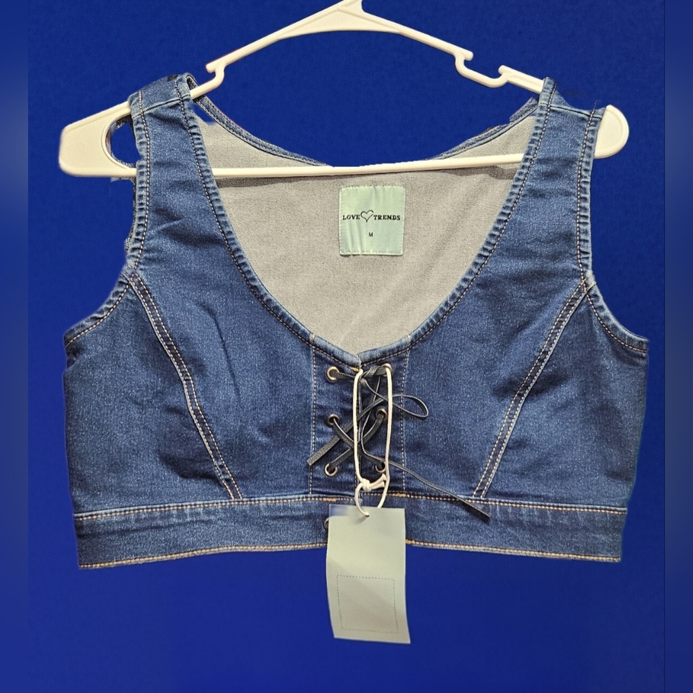 NWT Denim Bustier with Leather Lace - Juniors Medium
